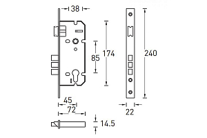 Замок врезной PALIDORE L01 45-70 PB (золото) #235364